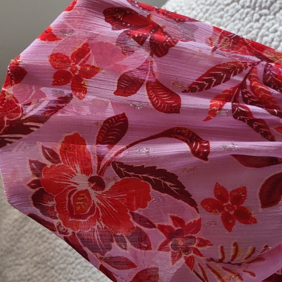 Skies Are Blue XS Semi Sheer Floral Metallic Tiered V-Neck Maxi Dress - Picture 11 of 16